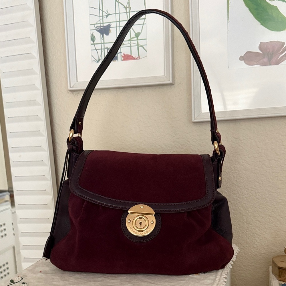 Marc Jacobs Burgundy Suede & Leather Shoulder Bag